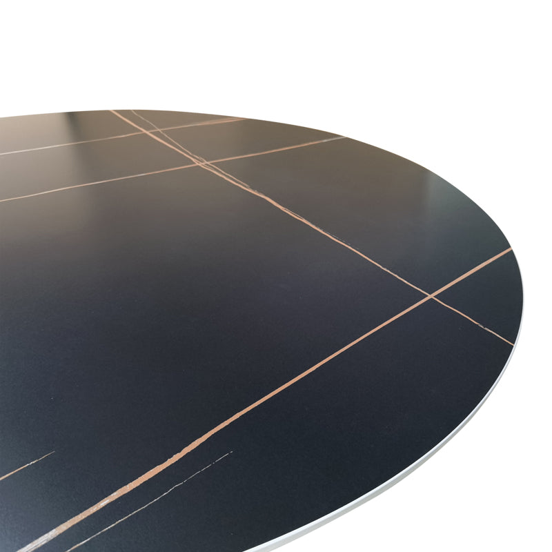 Орбитална маса черен мрамор синтерован камък-черен метал Ф120x76см