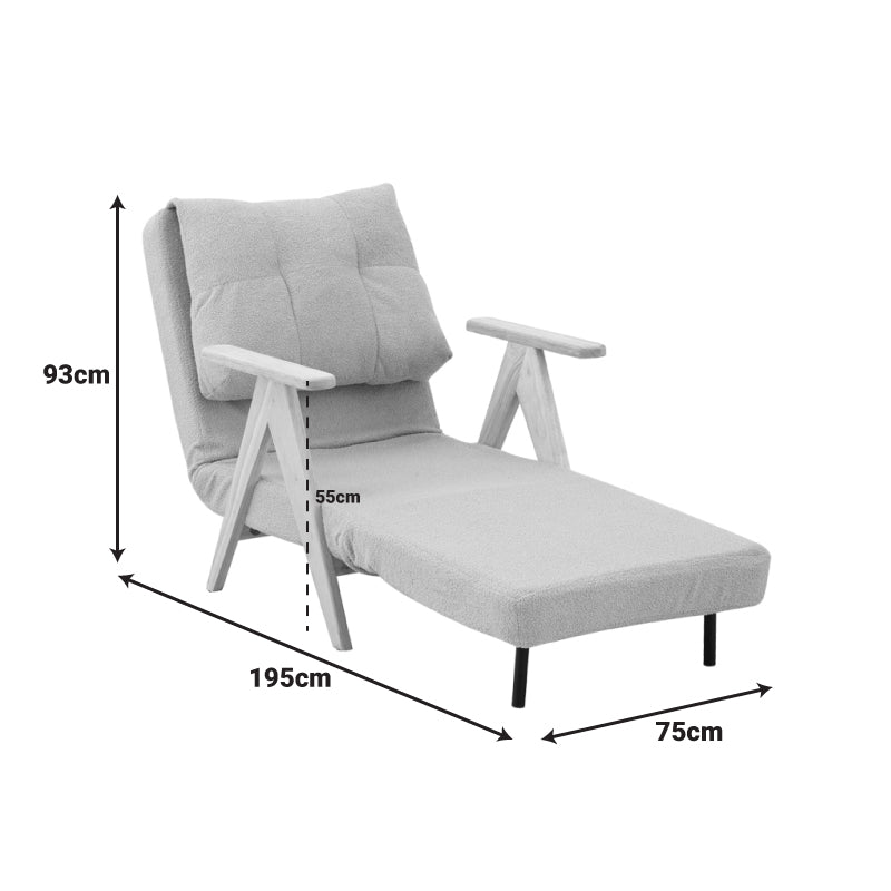 Фотьойл-легло Restyl каучуково дърво - букле плат в кремав нюанс 75x60x93см
