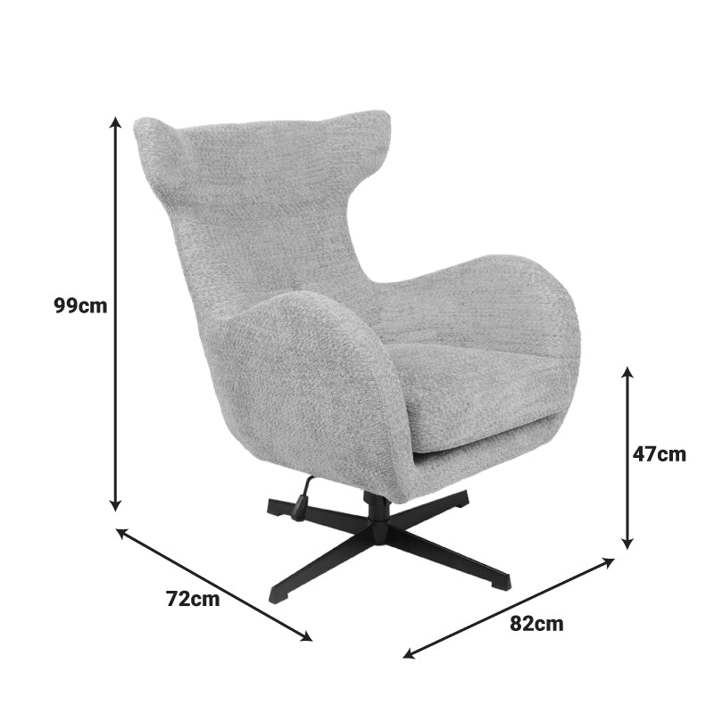 Въртящ се фотьойл zefrina с тъмносив плат и основа в черен цвят 82x77x99см