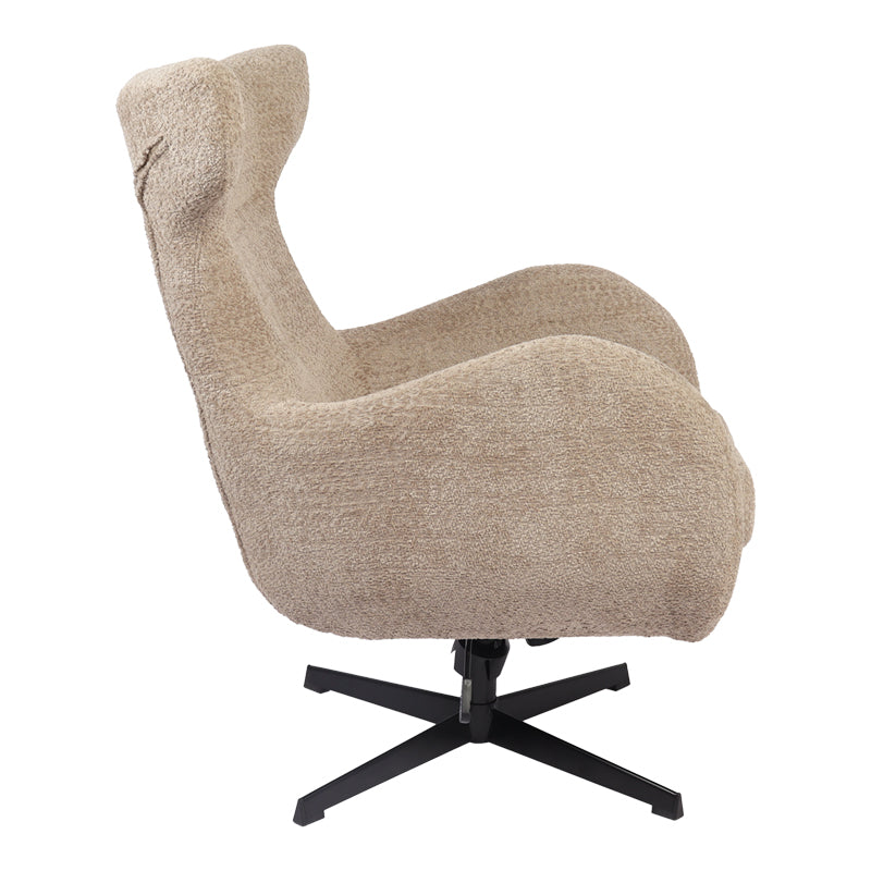 Въртящ се фотьойл zefrina бежов плат и основа в черен цвят 82x77x99см