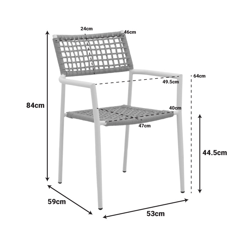 Стифиращ се стол Castal стомана в бяло - pe въже в естествен нюанс 56x60x84см