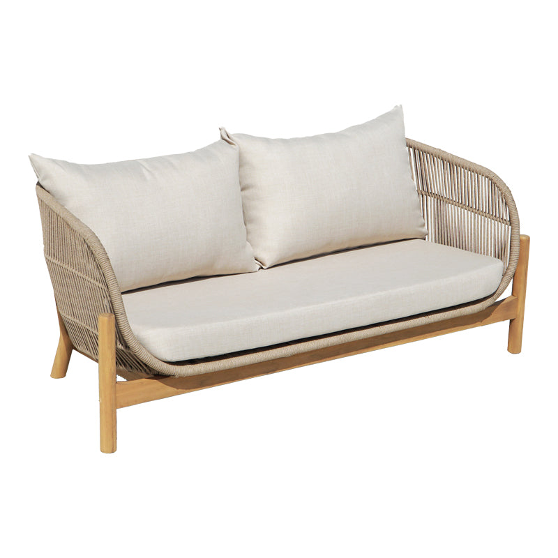 Двуместен диван Verilan акациево дърво-плат в естествено бежов цвят 163x77x70см