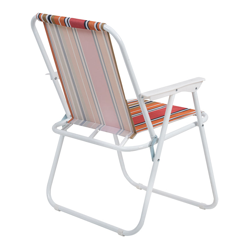 Плажен къмпинг стол Jette розов раиран плат - бяла метална рамка 53x56x73см