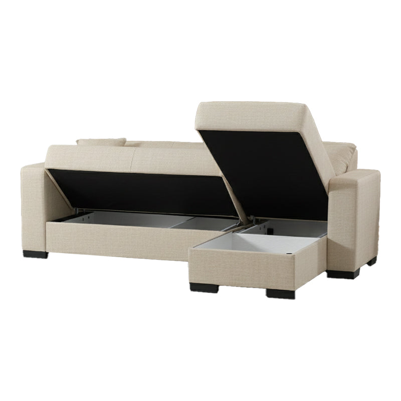 Ъглов разтегателен диван с обръщаем дизайн Dumma кремав плат 226x148x86см