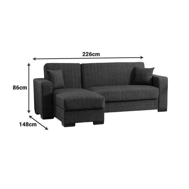 Ъглов разтегателен диван с обръщаем дизайн Dumma кремав плат 226x148x86см