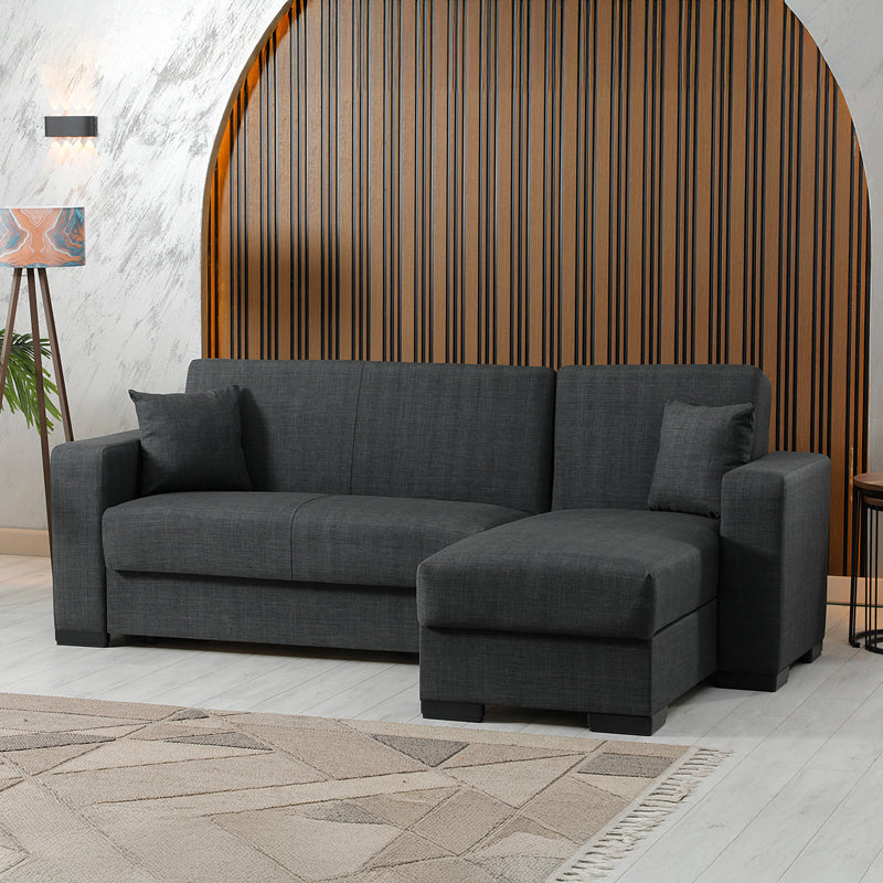 Ъглов разтегателен диван с обръщаем дизайн Dumma антрацит плат 226x148x86см