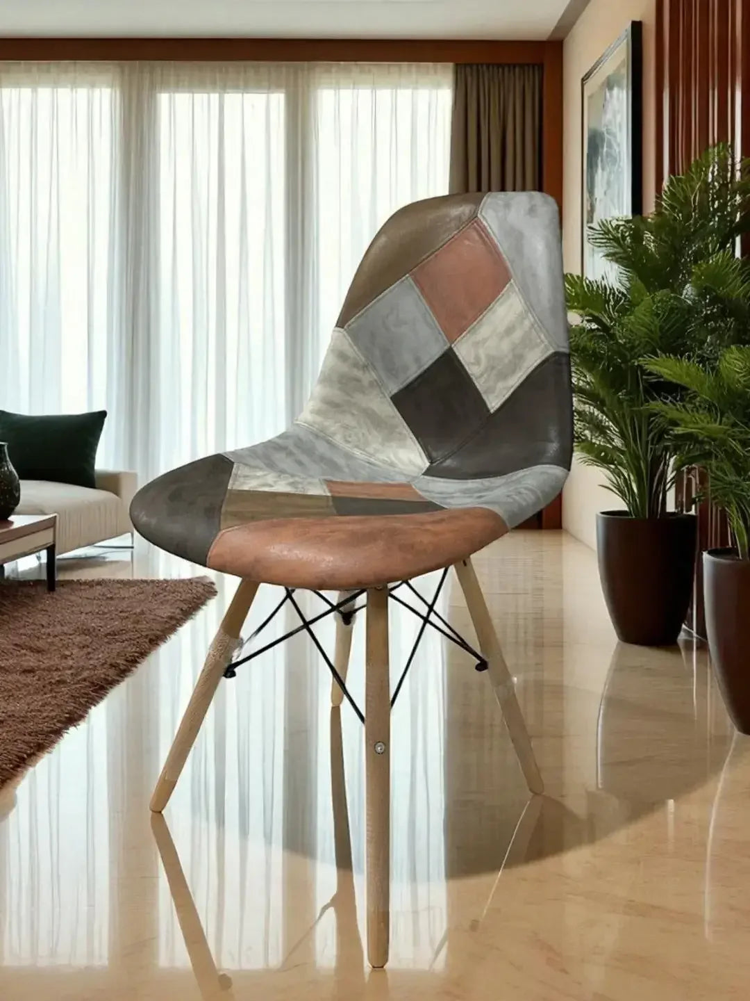 Трапезен стол Иви Пачуърк – ретро кожа, многоцветен дизайн