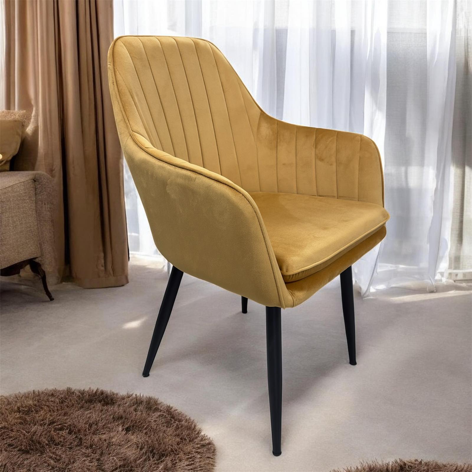 Трапезен стол ВМ313 – кадифе цвят старо злато Комплект 4 броя