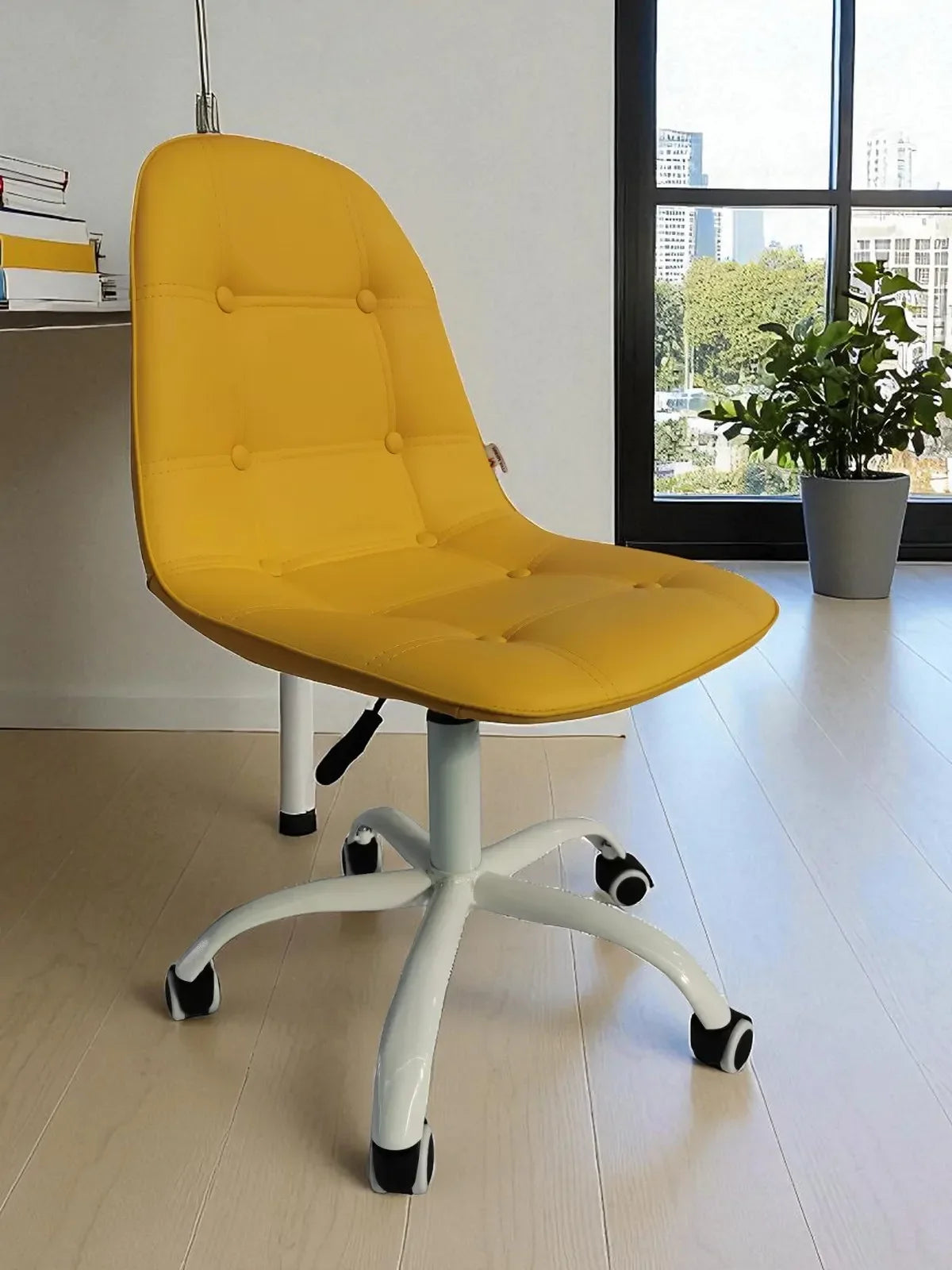 Офис стол Таня еко кожа жълт с бели крака