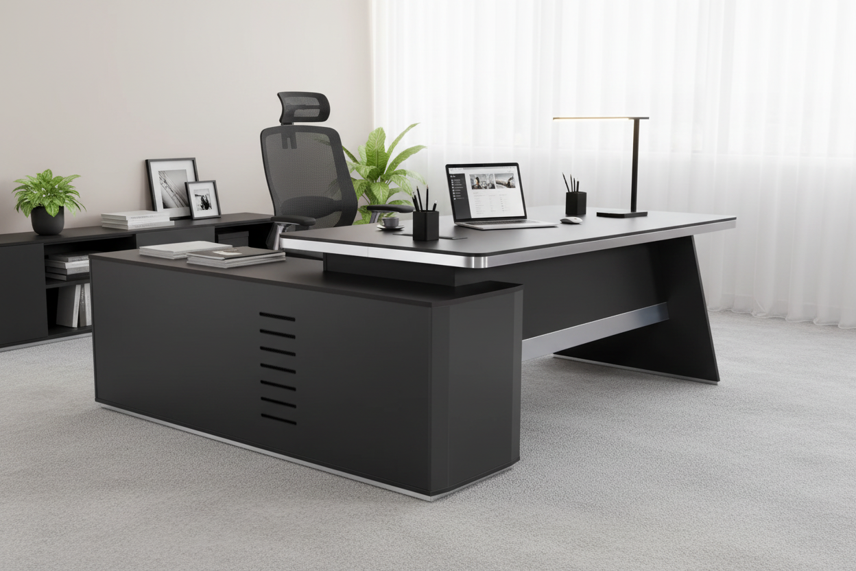 Префесионално офис бюро ROSEWOOD десен ъгъл цвят венге-сив 220X180X76см