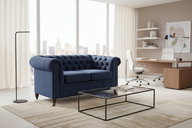 Диван CHESTERFIELD DELUXE – двуместно, петролено синьо