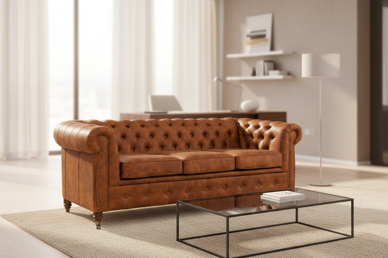 Диван Chesterfield Lux– триместно, винтидж коняк 203/86/80см