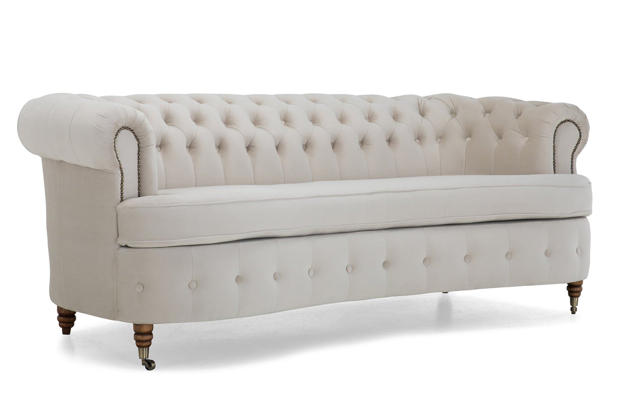 Диван Chestefield Lux – триместно, извито, бежово 	230 × 86 × 80 см