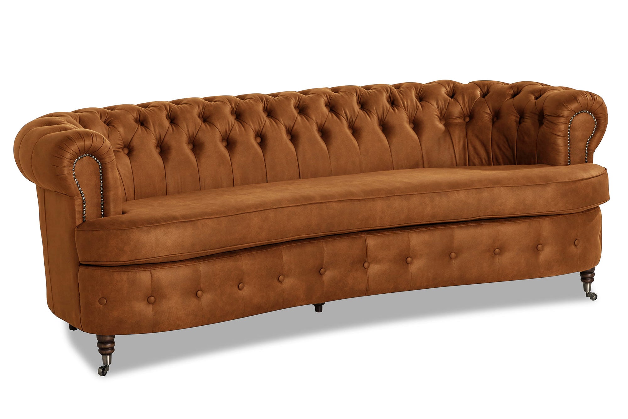 Диван Chestefield Lux – триместно, извито, бежово 	230 × 86 × 80 см