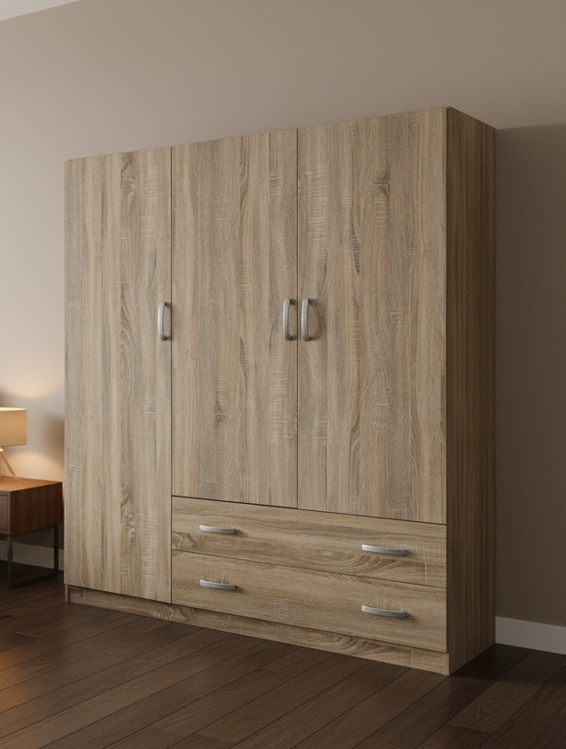 Трикрилен гардероб с 2 чекмеджета ALVIA сонома 150x51x180см