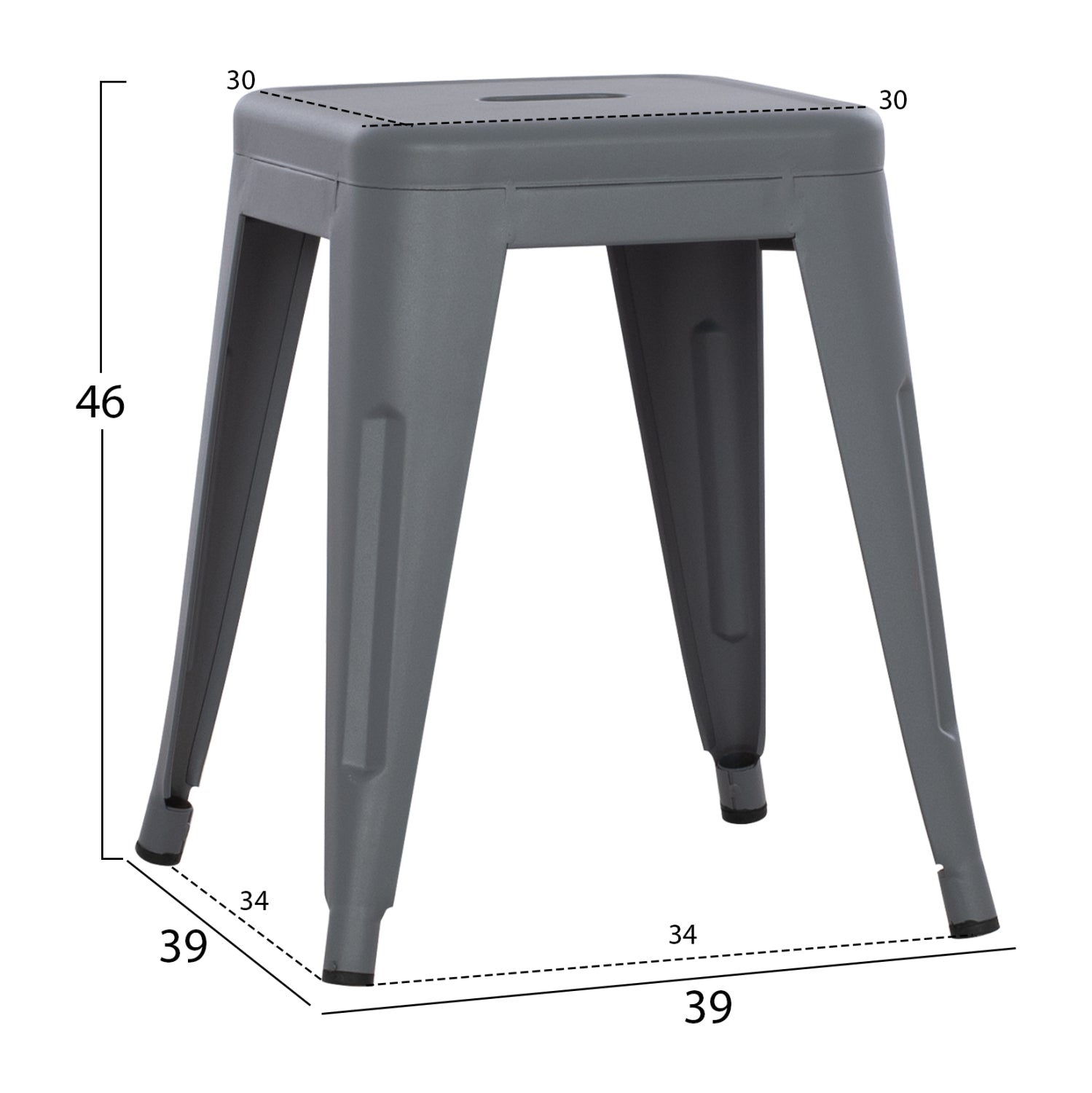 Метална табуретка MELITA в матово сиво, размери 37x37x45см.