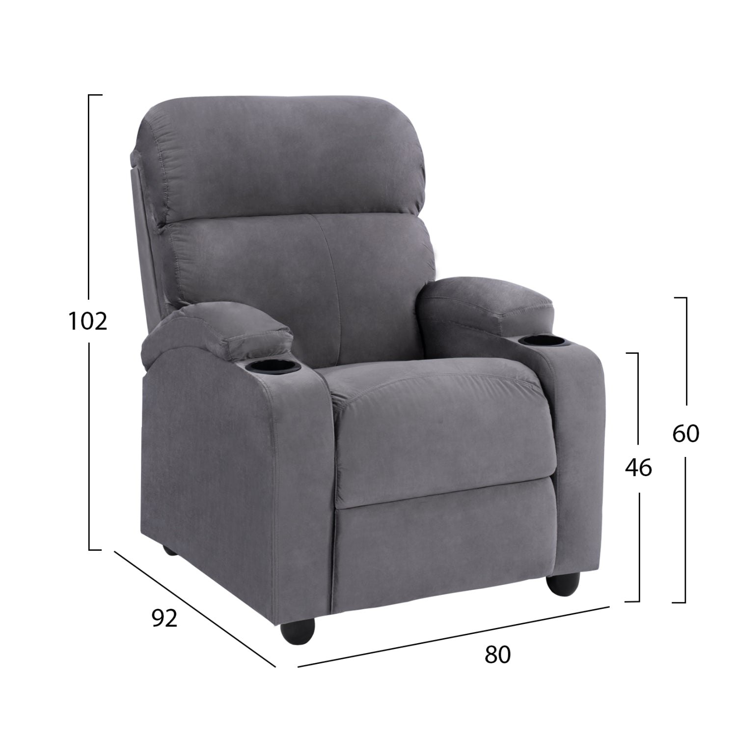 RELAX кресло сиво кадифе с механизъм 80x92x102см.