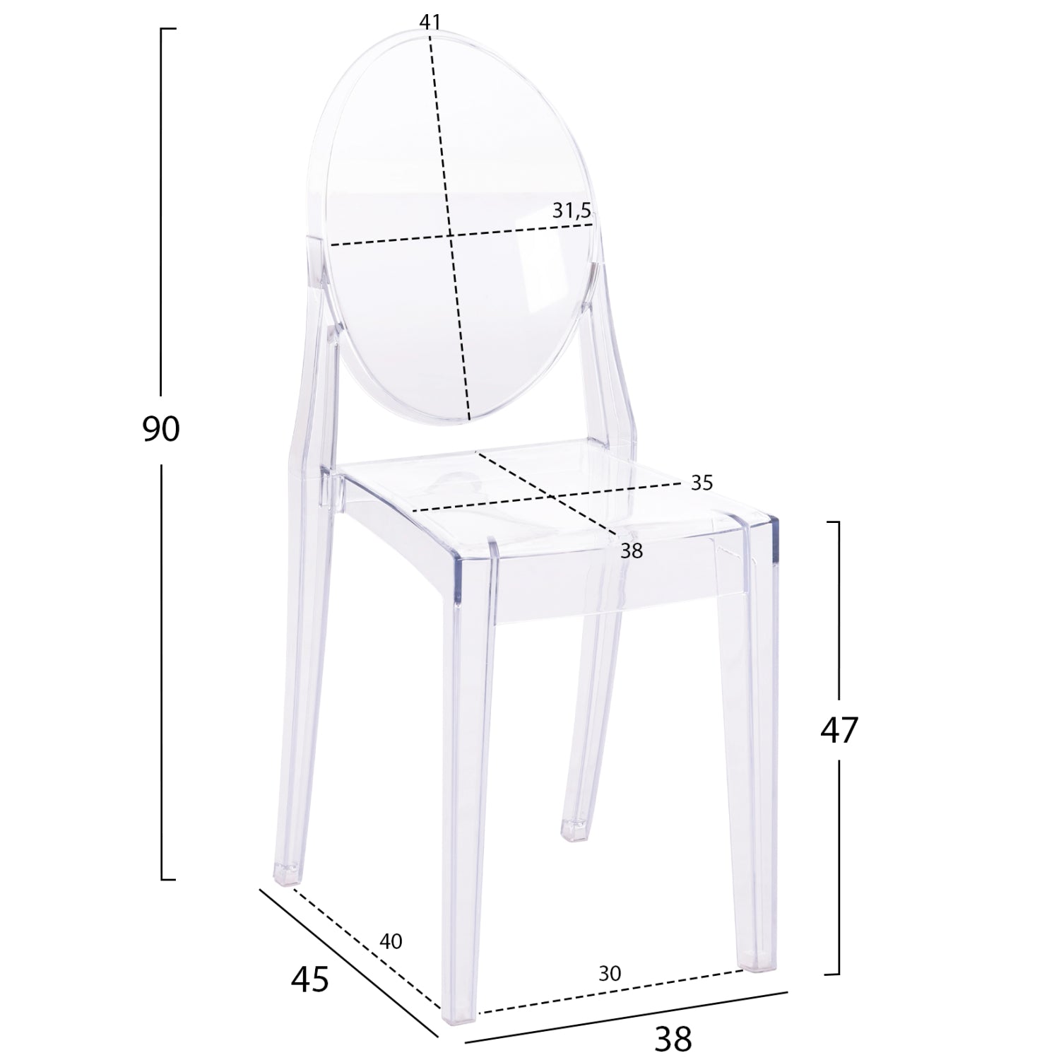 Трапезен стол ARAMIS акрил прозрачен 34.5x50x90см.