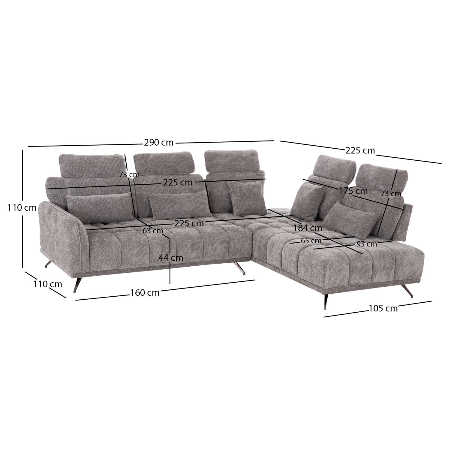 Десен ъглов 5-местен диван myron sm3318.01r сив платеж 290x110-225x110h