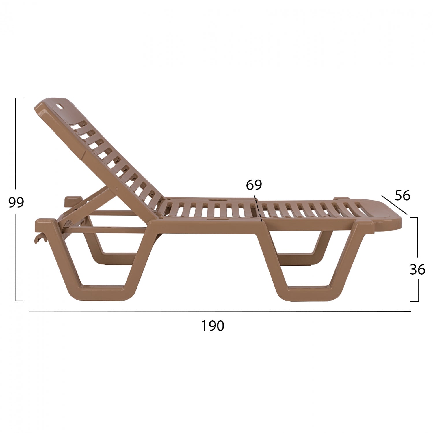 Пластмасов шезлонг за плаж RELAX капучинo цвят 190x70x36 сm