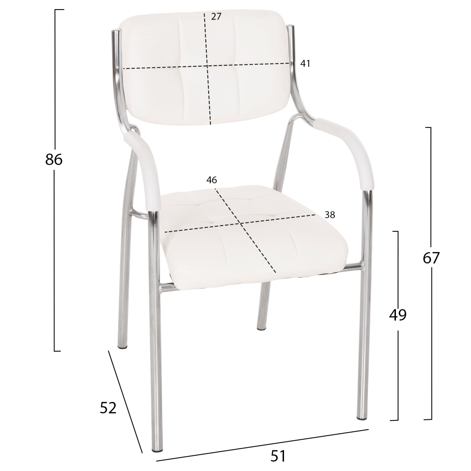 Посетителски стол OBERON цвят бял-хром  51x52x88см