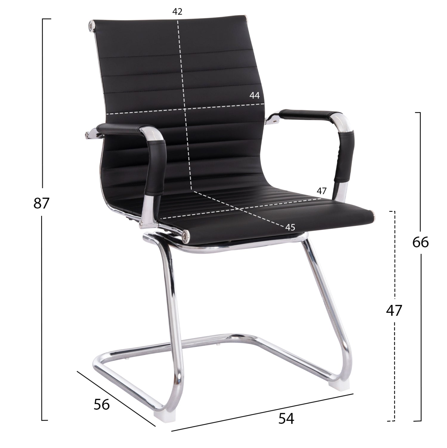 Посетителски стол  BOSS с подлакътник черен PU 54x56x87см.