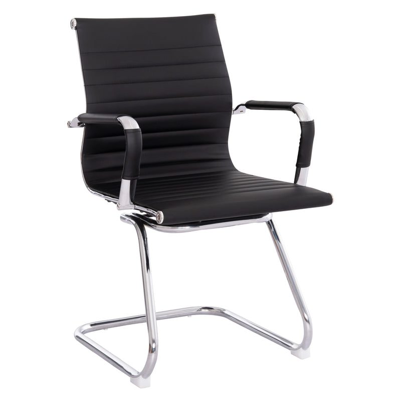 Посетителски стол  BOSS с подлакътник черен PU 54x56x87см.