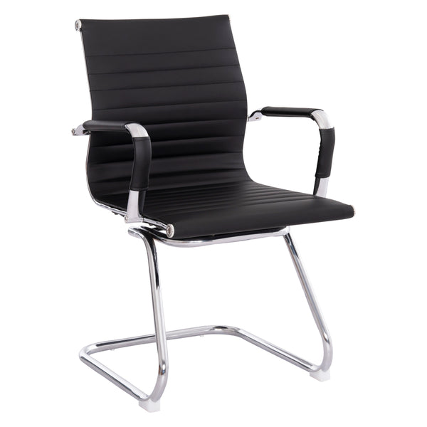 Посетителски стол  BOSS с подлакътник черен PU 54x56x87см.