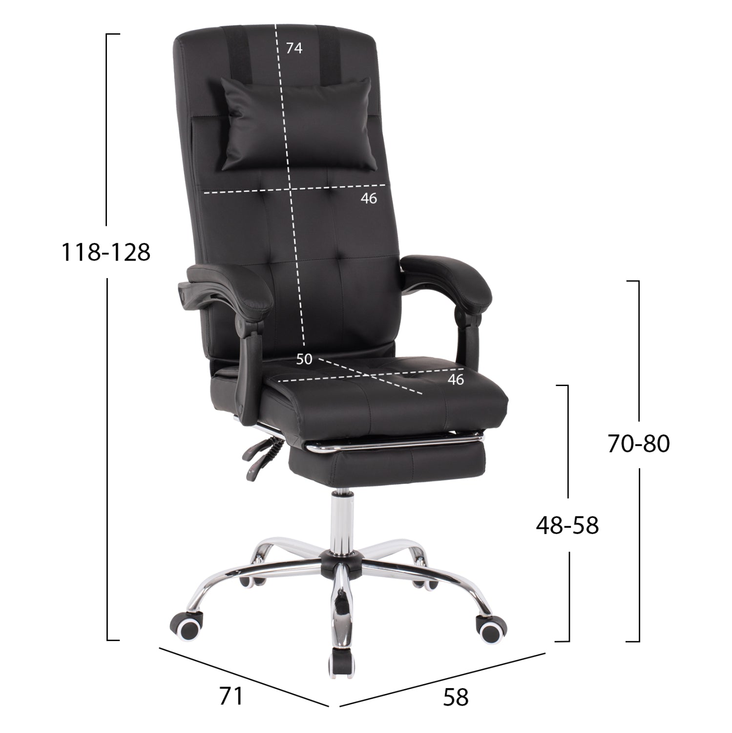 Офис стол  EXECUTIVE черен цвят  58x71x128см