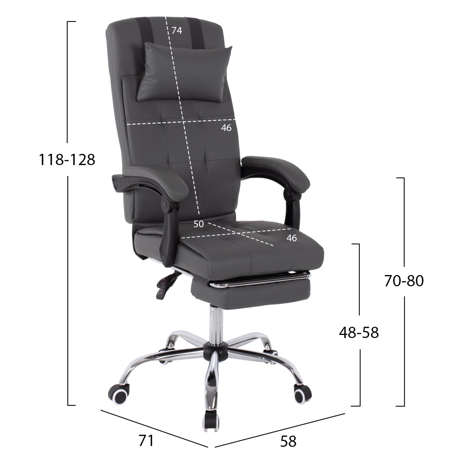 Офис стол EXECUTIVE  сив цвят 58x71x128см