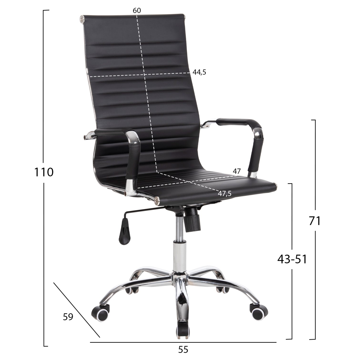 Офис стол  BOSS черен  PU  хромиран крак 54x57x110см.