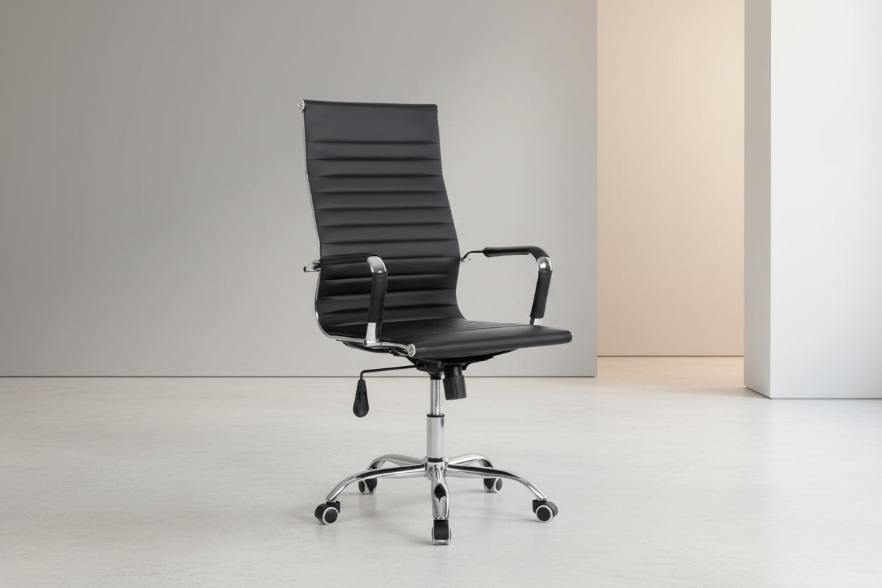 Офис стол  BOSS черен  PU  хромиран крак 54x57x110см.