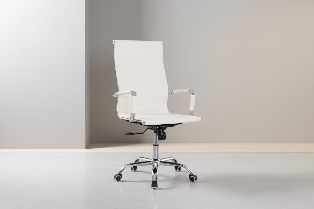 Офис стол Boss  бял pu хромиран крака 54x57x110см