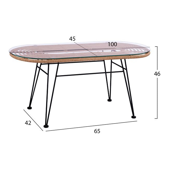 Комплект градински ALEGRA  от 4 бр/маса 100x45x46 см., диван и 2 стола  ракита, бежов