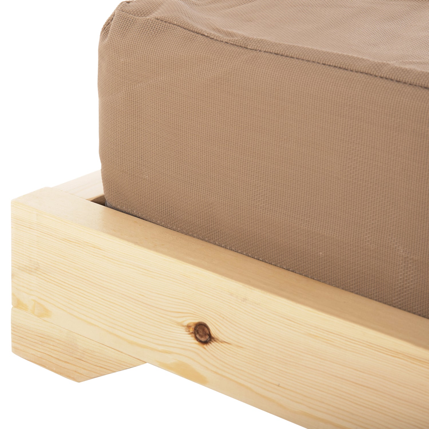 Шезлонг Икариа с борови крака в естествен текстил мока - възглавница 20 см