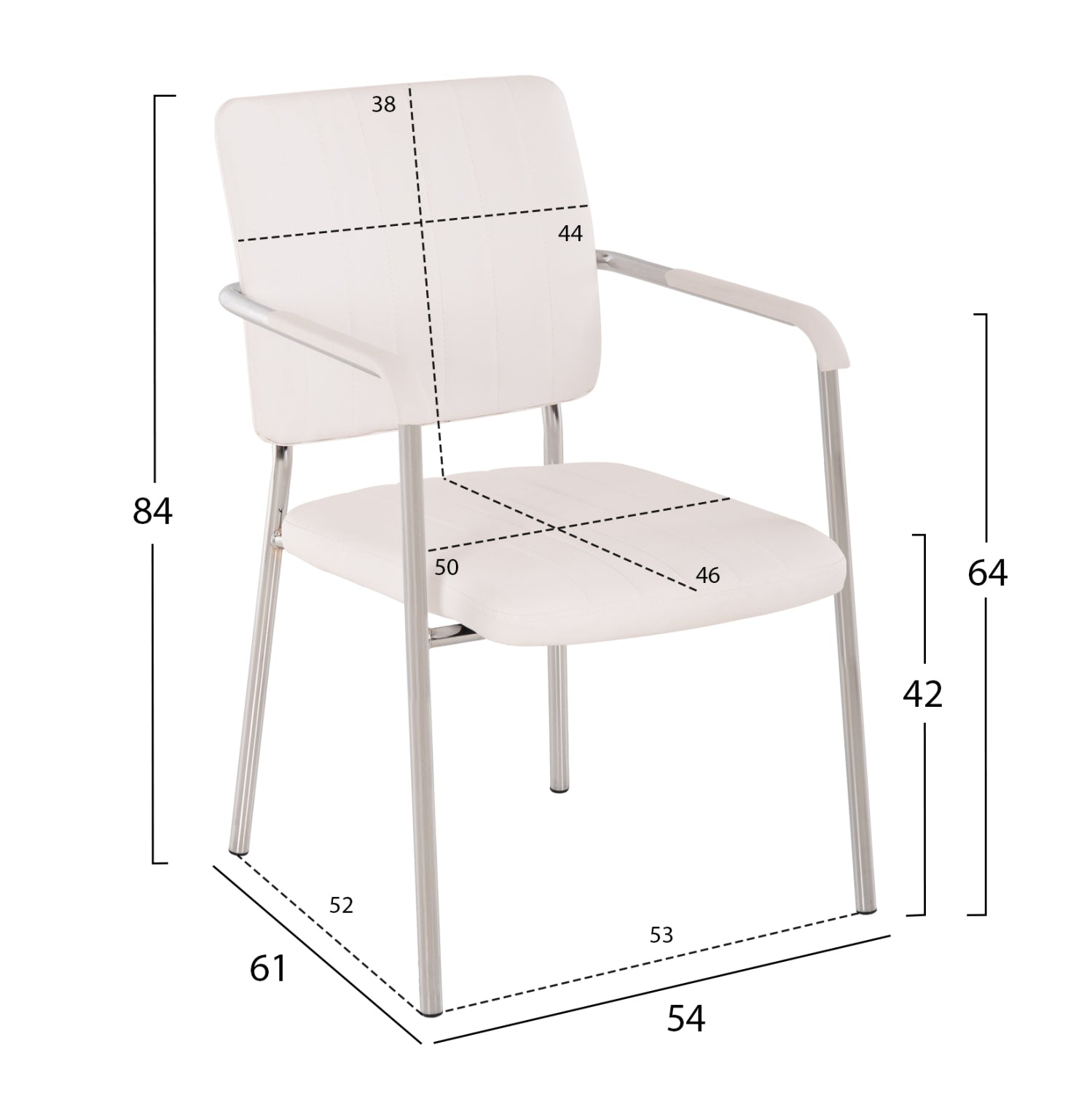Посетителски стол QUESTA цвят бял-хром 56.5x59x85 см