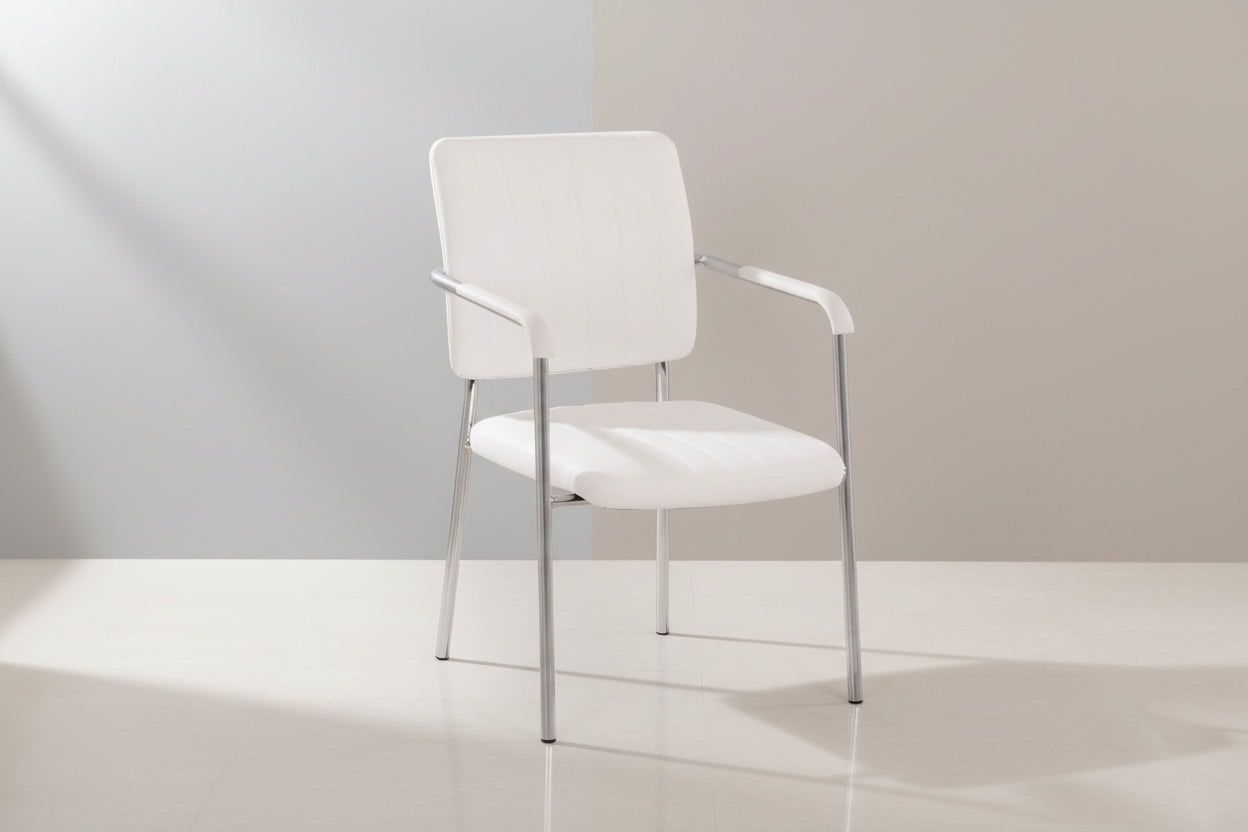 Посетителски стол QUESTA цвят бял-хром 56.5x59x85 см