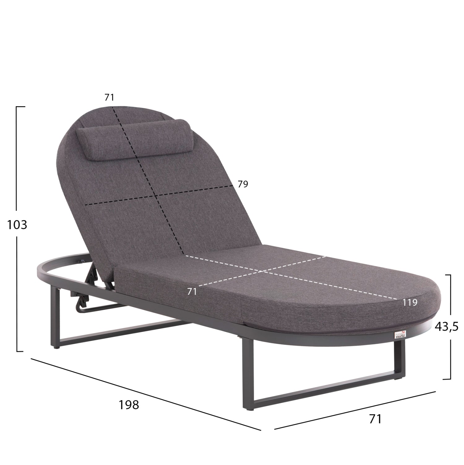 Шезлонг Малоу цвят антрацит-сив 198x71x103