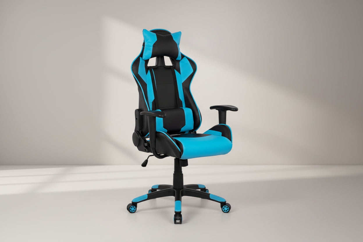 Геймърски офис стол Дарис черен-син цвят 66,5x70x(122-129) cм