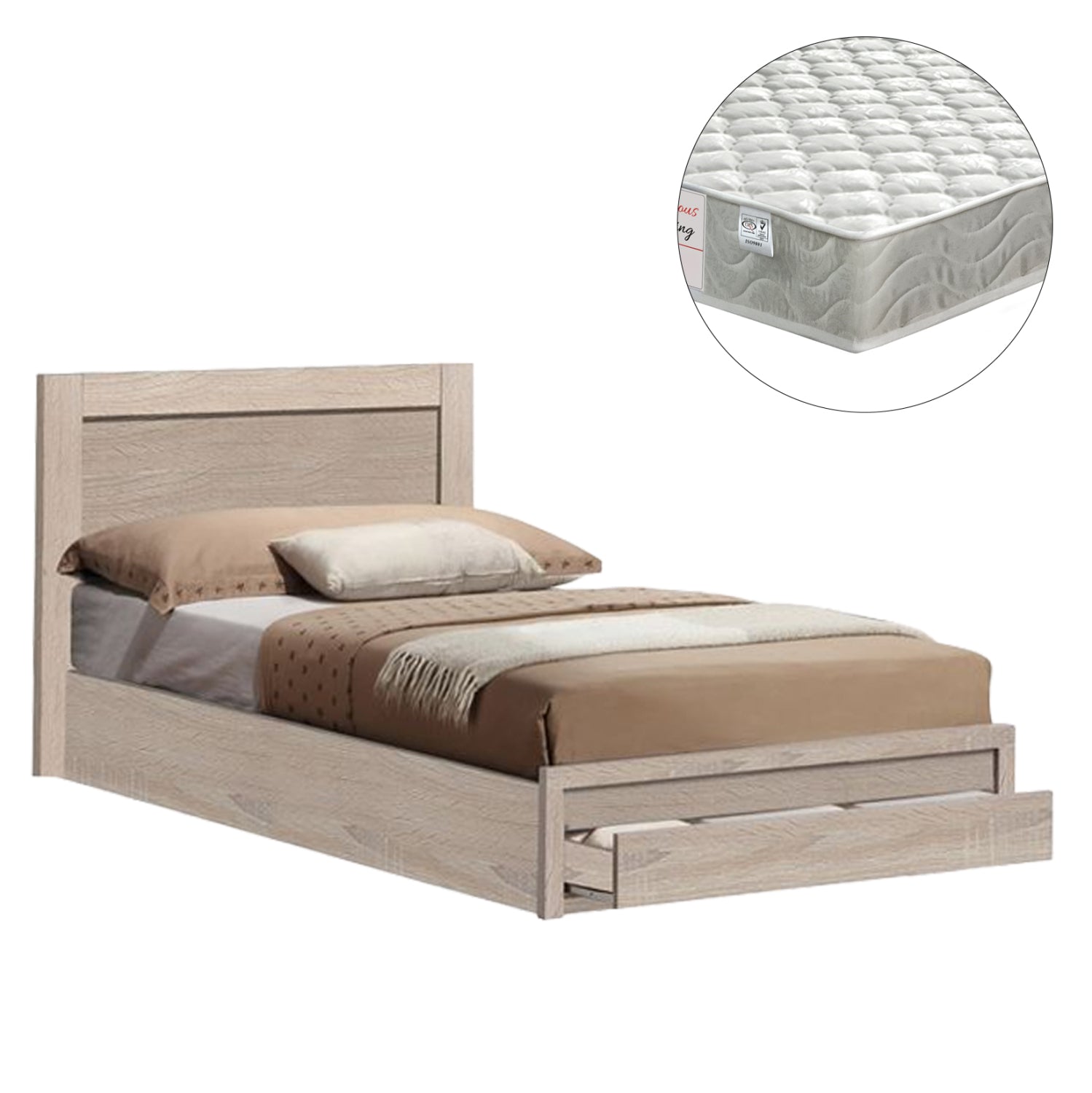 Единично легло с чекмедже и матрак melany melamine в цвят sonama -- за размери 90x190см.
