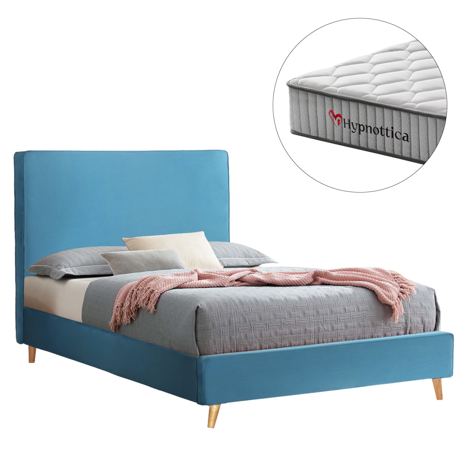 Полудвойно легло с матрак maylin КГ10758.02 тюркоазено кадифе -- матрак 120x200см