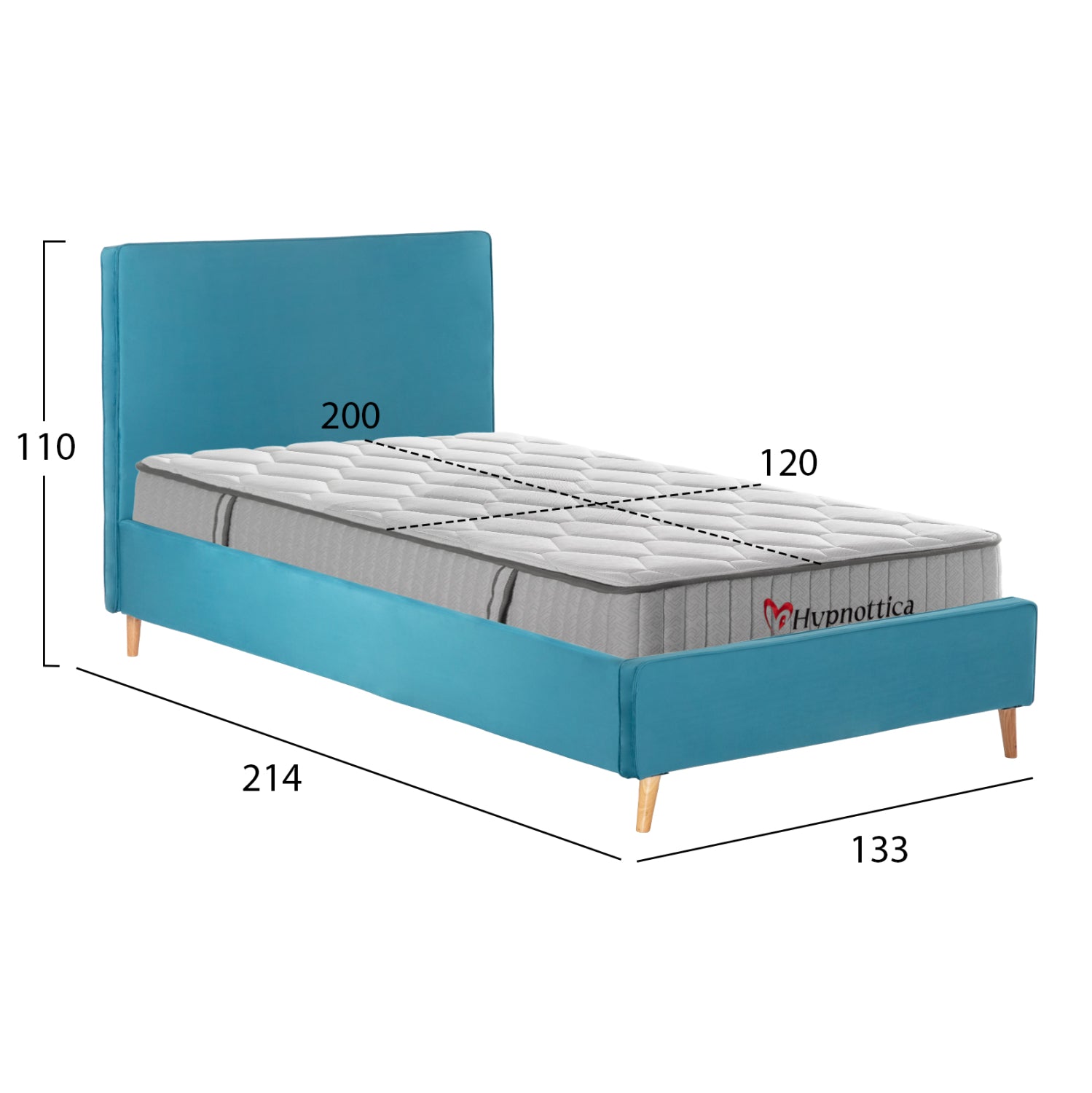 Полудвойно легло с матрак maylin КГ10758.02 тюркоазено кадифе -- матрак 120x200см