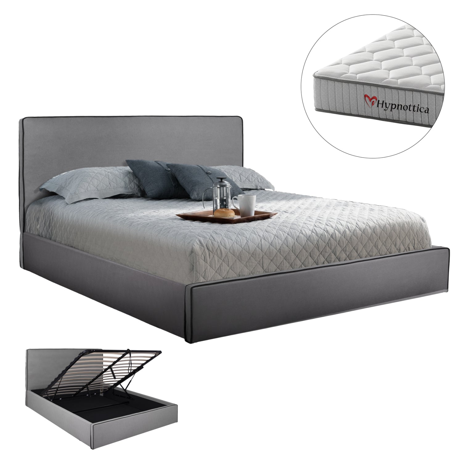 Двойно легло с матрак allie grey платена - с място за съхранение - за размери 160x200см.