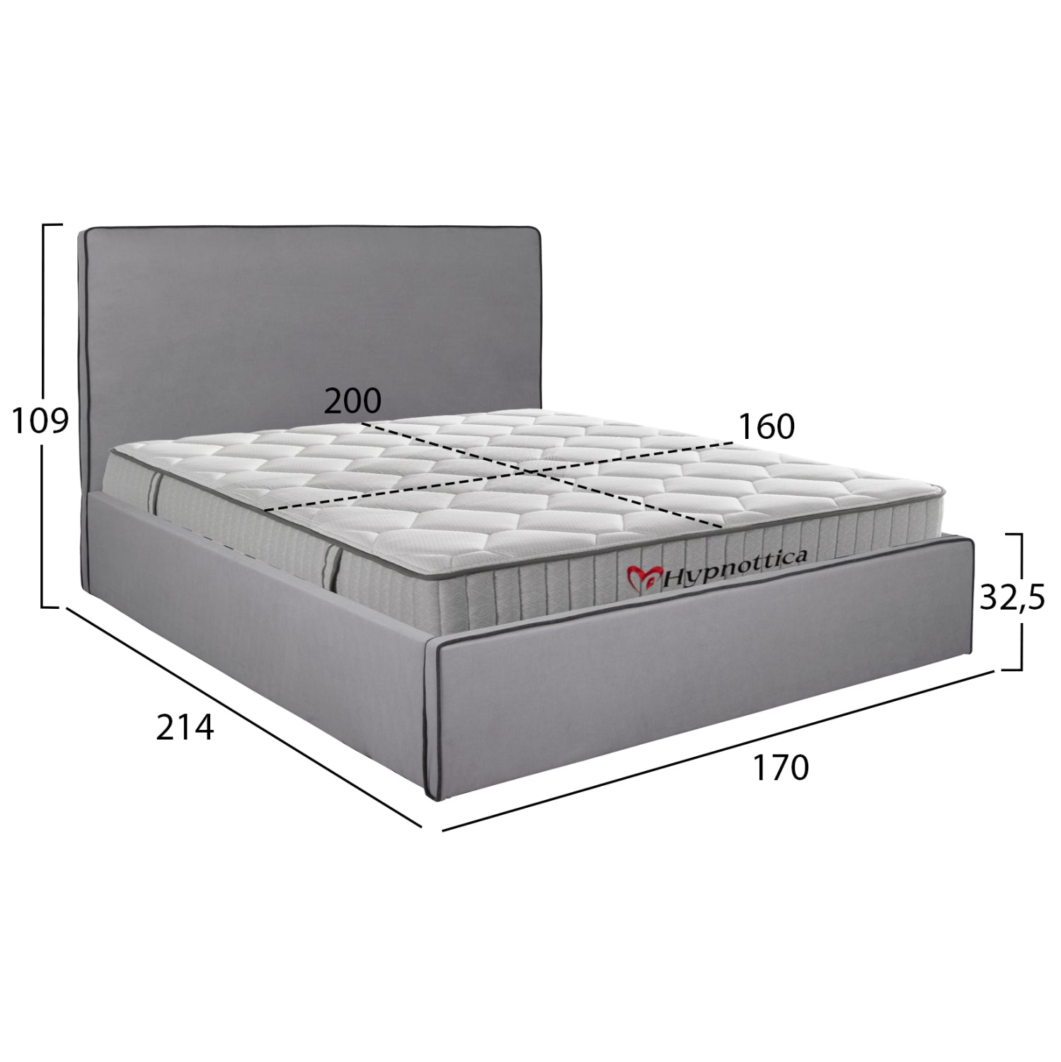 Двойно легло с матрак allie grey платена - с място за съхранение - за размери 160x200см.