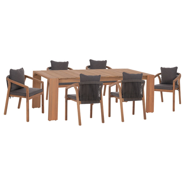 Комплект  CONTREL 7 части акациево дърво в натурален цвят - възглавници в сиво