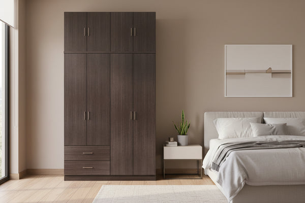 Гардероб с 4 крила с надстройка  и 2 чекмеджета, зебрано, 120x42x241см.