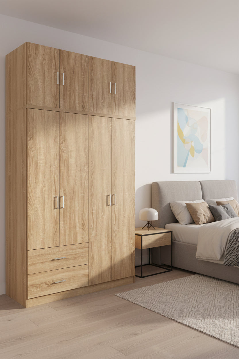 Гардероб с 4 крилен ,надстройка  и 2 чекмеджета, sonama, 120x42x241см.