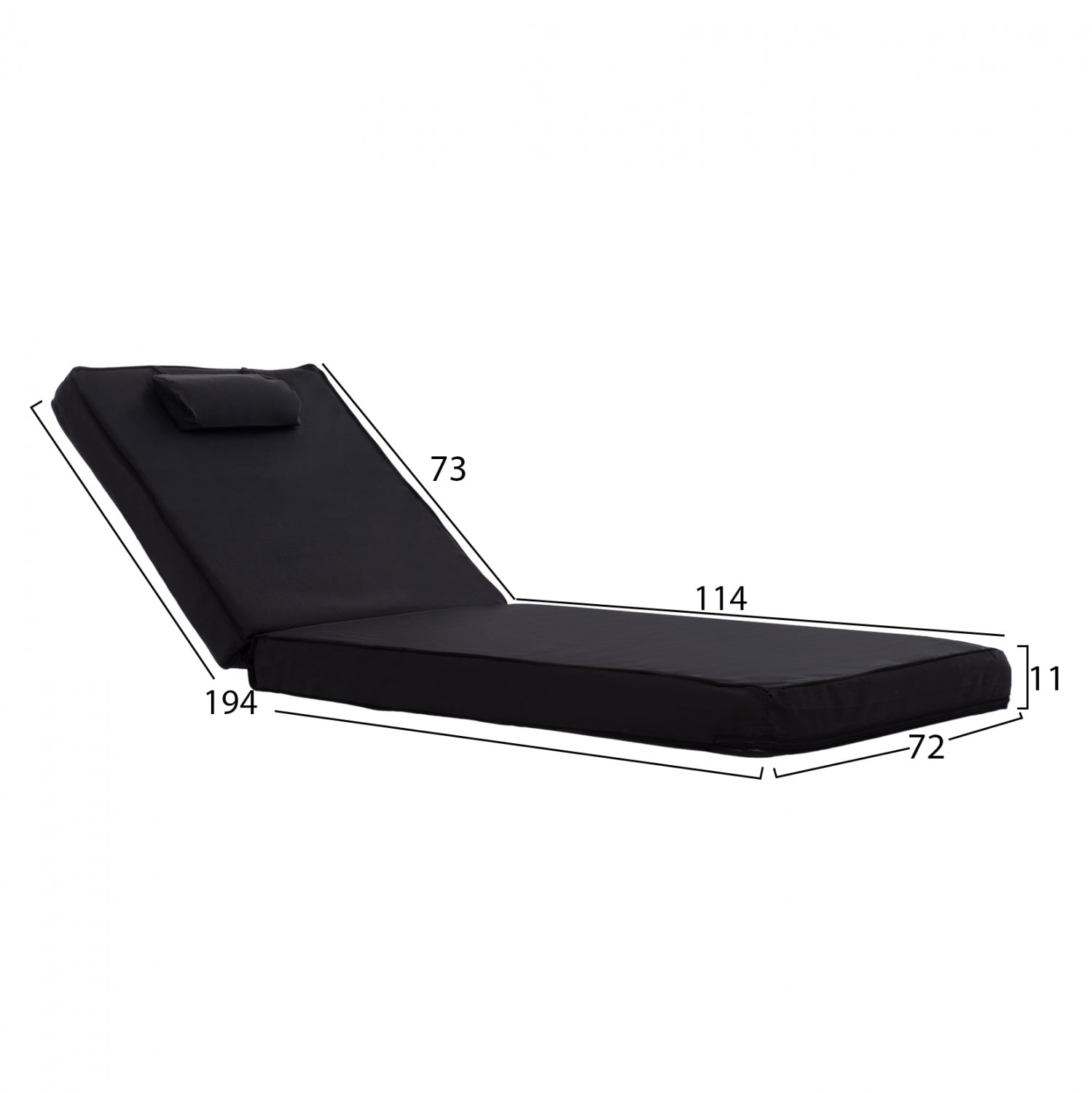 Шалте за шезлонг Сифнос черен цвят 194x70x11-см