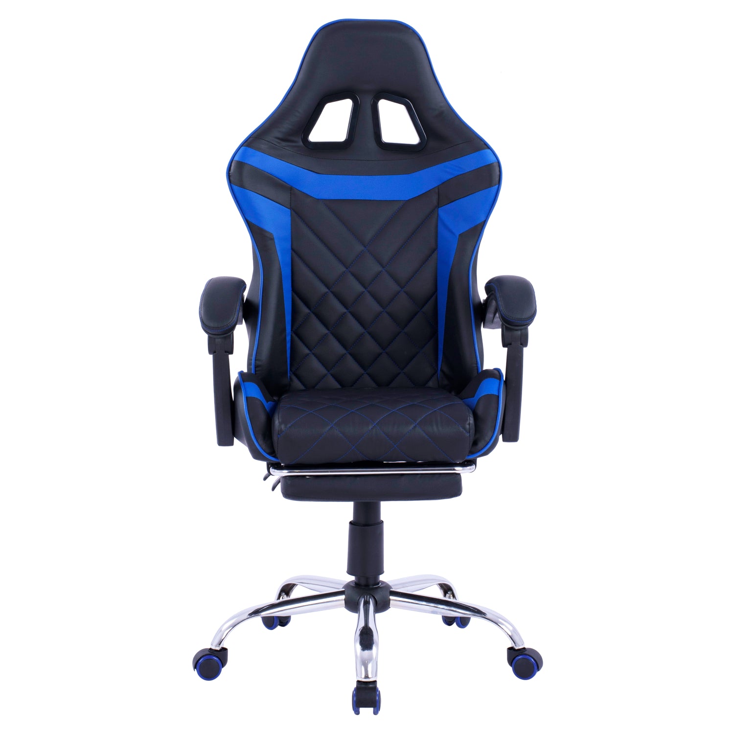 Геймърски стол Skyler с накланяща се облегалка и поставка за крака в черно-син цвят  63x65x127см