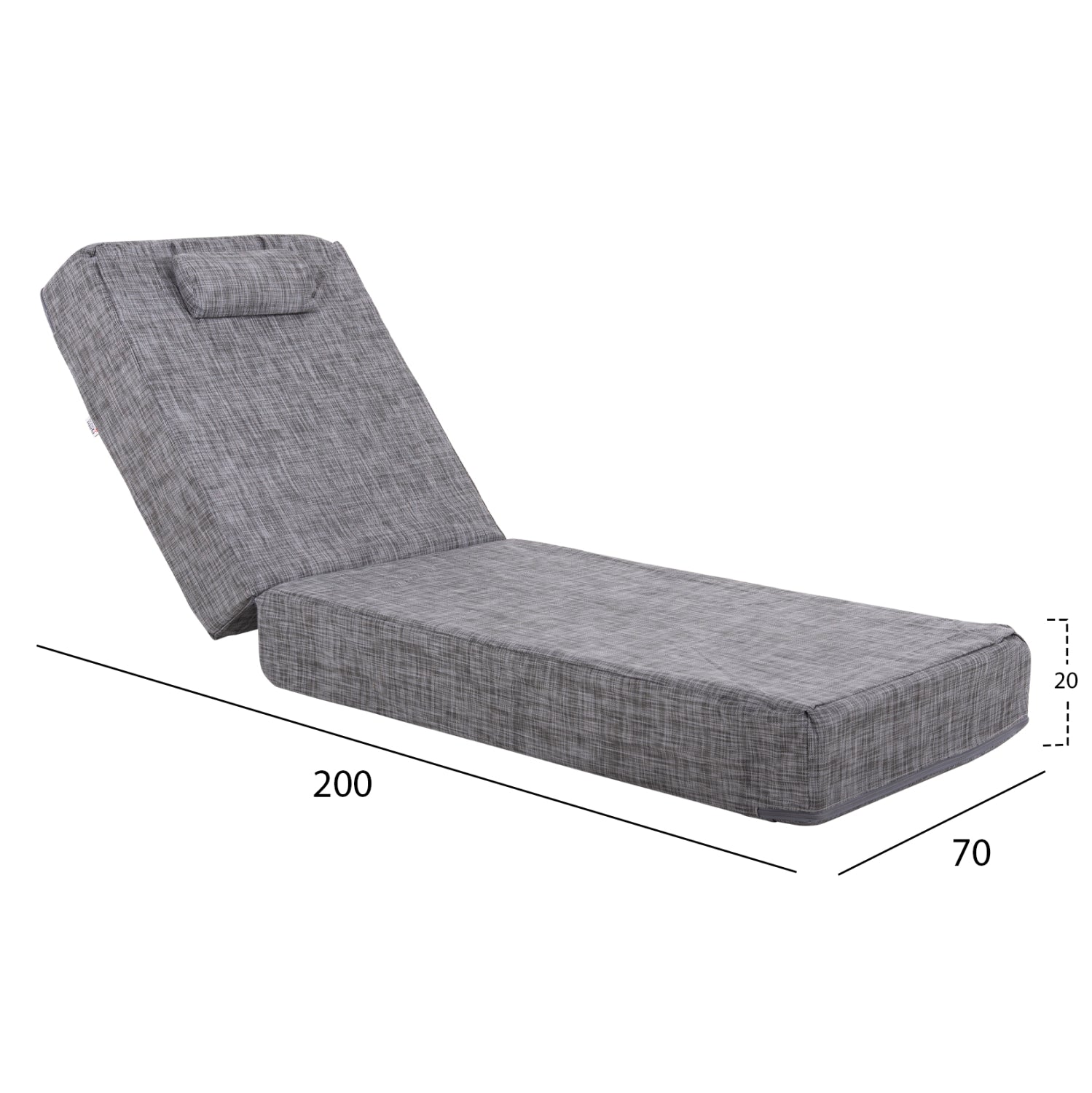 Възглавница за шезлонг Сифнос сив цвят 200(120+80)x70x20см.